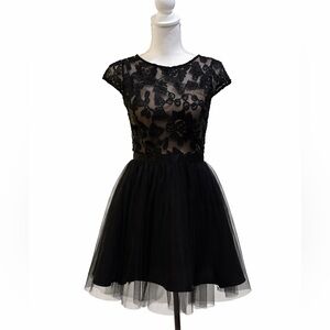 PromGirl Black Lace Cocktail Dress L Large NEW NWT Tulle Skirt Party